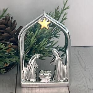 Vintage Department 56 Porcelain Nativity Ornament Silver Gold Holy Family Star